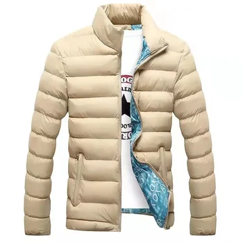 2021 Новое Осенне-Зимнее Мужское Пальто Slim Fit Со Стоячим Вырезом, Утолщенное Хлопчатобумажное Пальто для Теплых Корейских Повседневных Хлопчатобумажных Пальто