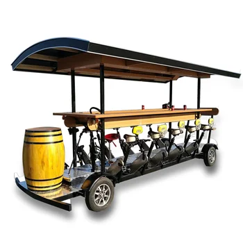 2023 Розничная тележка для крафтового пива Pedale Mobil Pub Мобильный бар Велосипед на 6 пассажиров с газовым приводом для осмотра достопримечательностей