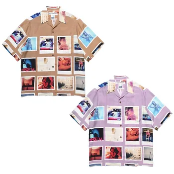 23ss WACKO MARIA Hawaii Beach Высококачественные Рубашки Мужские Женские Черные Свободные рубашки абрикосового цвета