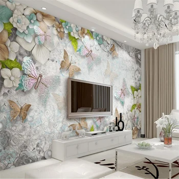 3D Обои 3d Великолепная средиземноморская бабочка, рельефный цветок, фон телевизора, стена, гостиная, спальня, фотообои