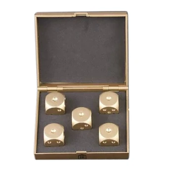 5 Штук кубиков из алюминиевого сплава 15 мм, портативных металлических кубиков с футляром, 6-сторонний золотой креативный набор кубиков для Маджонга