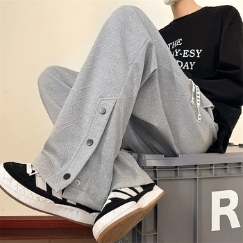 LAPPSTER-Молодежные Дизайнерские брюки для бега трусцой в стиле харадзюку с пуговицами 2023, комбинезоны, Корейская мода, Японские спортивные штаны, Повседневные широкие брюки 0