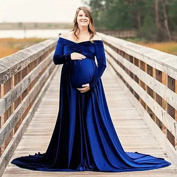 Бархатная юбка для беременных с V-образным вырезом и открытыми плечами, реквизит для фотосессии, Платья для беременных, женская одежда