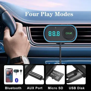 Беспроводной FM-передатчик для автомобиля, USB QC3.0 PD, быстрая зарядка, MP3-плеер, комплект громкой связи, Радио, аудио, AUX адаптер 2