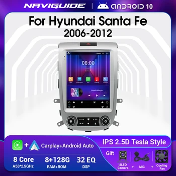 Вертикальный экран навигации для Hyundai Santa Fe 2006-2012, автомобильный радиоприемник в стиле Android10 Tesla, GPS, авто Стерео Мультимедийный видеоплеер