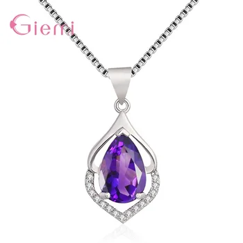 Высококачественные ожерелья-цепочки из стерлингового серебра 925 пробы с большим сверкающим фиолетовым кристаллом, Роскошные Женские украшения