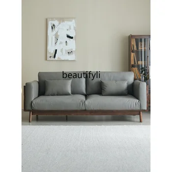Диван из массива дерева в китайском стиле, современный диван для гостиной цвета черного ореха, ткань ручной работы, скандинавское сочетание, легкая роскошная искусственная кожа
