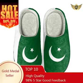Женские домашние тапочки на плоской подошве с флагом Пакистана, зимняя теплая уютная обувь для пар, домашние нескользящие повседневные хлопчатобумажные тапочки с принтом по запросу
