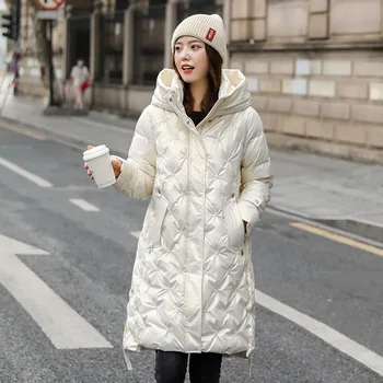 Зимнее пальто, женская теплая пуховая куртка с капюшоном, тонкая хлопковая куртка средней длины на подкладке, женское пальто, Зимняя осенняя женская одежда