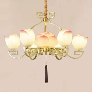 Китайская классическая подвесная люстра в виде Лотоса, Винтажный декор потолка в гостиной, светодиодные светильники, лампы для столовой