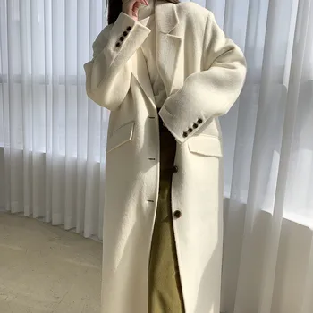 Корейский шикарный новый французский модный костюм в стиле ретро с воротником-стойкой, однобортный, свободный, длиной до колен, длинный лацкан, шерстяное свободное модное пальто, освежающее 0