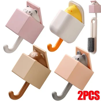 Крючки с мультяшным котом, Самоклеящиеся Настенные дверные вешалки для хранения Ключей, вешалка для полотенец, настенные крючки, декор для аксессуаров ванной комнаты