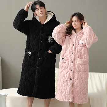 Купальный халат для пары, Зимний 3-слойный хлопковый халат с застежкой, Повседневный Свободный халат M-3XL для женщин и мужчин, Домашняя одежда