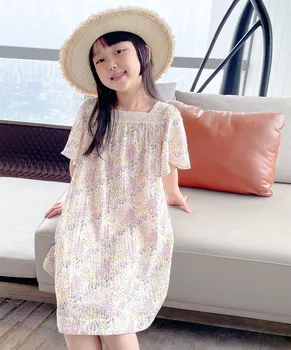 Летнее платье во французском стиле, милое желто-фиолетовое платье с цветочным узором для девочек, удобное платье из ткани высокого качества на заказ