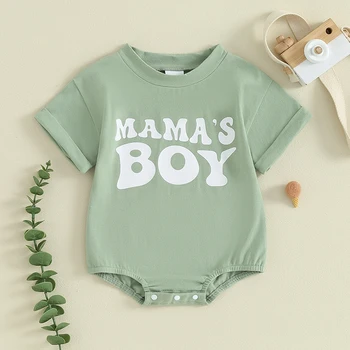 Летний Комбинезон для новорожденных мальчиков с буквенным принтом, круглый вырез, короткий рукав, комбинезон, футболка для малышей, одежда