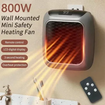 Мини-обогреватель мощностью 800 Вт для дома, небольшие вентиляторы для обогрева ванной комнаты, настенный керамический электрический обогреватель PTC с пультом дистанционного управления, вентилятор для поддержания тепла
