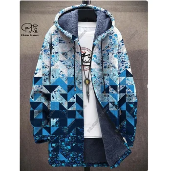 Модная куртка с капюшоном в стиле Харадзюку, красочный ретро-узор, 3D-печать, мужская куртка на молнии с капюшоном, зимняя повседневная теплая куртка с капюшоном
