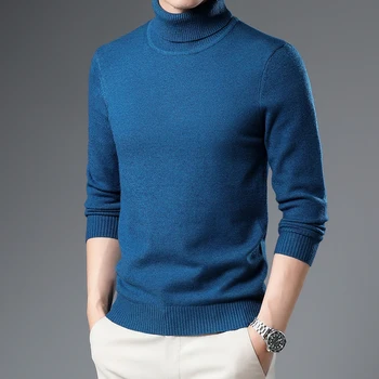 Мужской пуловер, модная городская молодежная мужская одежда, трикотажный свитер, деловой повседневный свитер с длинным рукавом и высоким отворотом, осень и зима