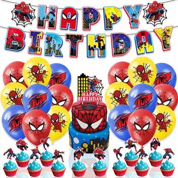 Набор для украшения воздушных шаров на День рождения Человека-паука, Детские Принадлежности для празднования Дня рождения, Баннеры, Вытягивание флага, Торт, Подарок для посадки флага