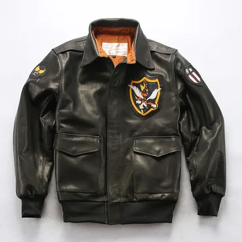 Новая куртка из натуральной кожи, мужская винтажная куртка пилота ВВС A-2 бренда Tiger, осенне-зимнее мотоциклетное теплое пальто из воловьей кожи.