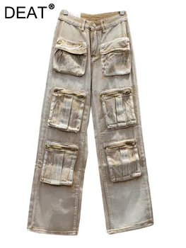 Новые женские джинсовые Брюки-Карго из денима DEAT Heavy Industry с Несколькими карманами, выстиранные, прямые, сращенные, повседневные, зимняя новая мода 29L6298