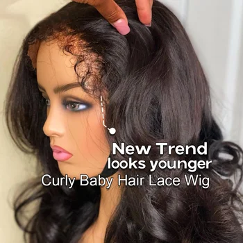 Объемные парики из человеческих волос с кружевом спереди 13x6 Hd с 4C краями, вьющиеся волосы младенца, бразильские бесклеевые парики Remy для женщин в продаже