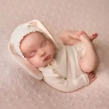 Одежда для новорожденных Ylsteed для фотосессии, детское боди с длинным рукавом и шапкой с большими заячьими ушками, одежда для фотосъемки младенцев