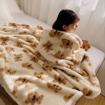 Одеяло Мультяшное детское одеяло стеганое одеяло с медведем и ягненком, одеяло для ворса, коралловое плюшевое одеяло для дивана
