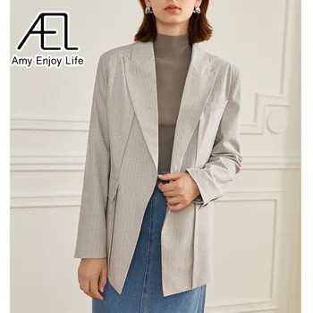 Оригинальный Свободный костюм в полоску от AEL, пальто, женская осенне-зимняя новинка 2023, повседневный маленький костюм для пригородных поездок, на ощупь,