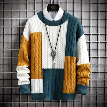 Осенне-зимний пуловер, свитер, рубашка, вязаный свитер в стиле Харадзюку, Мужской топ, повседневный тренд, Толстая трикотажная одежда с круглым вырезом.