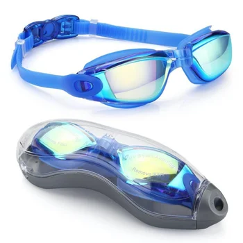 Регулируемые защитные очки, Профессиональные очки для плавания с защитой от запотевания и ультрафиолета, Водонепроницаемые силиконовые зеркальные очки для плавания и дайвинга 2023