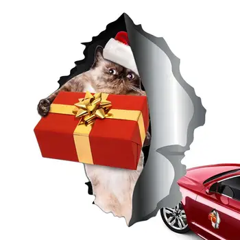 Рождественские наклейки для автомобиля, автомобильные наклейки, Рождественская наклейка с котом, наклейка на холодильник, магнит, магнитные автомобильные наклейки, 3D наклейка с трещинами,