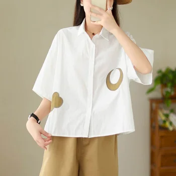 Рубашки женские винтажные повседневные однобортные в корейском стиле контрастного цвета, лоскутные блузки, женские топы