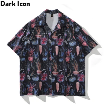 Темная Иконка Медузы С Полным Принтом Мужская Рубашка Летний Отдых Пляж Гавайские Рубашки Мужчины Лето 2022 0