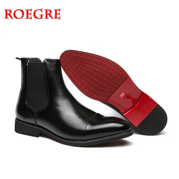 2023 Новые мужские ботинки Челси на красной подошве, черные деловые кожаные туфли с острым носком, мужские модные английские короткие ботинки, Бесплатная доставка
