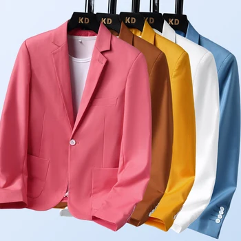 2023 Повседневный мужской пиджак с приталенным кроем и дизайном на одной пуговице, мужские розовые блейзеры, Мужской элегантный стильный блейзер
