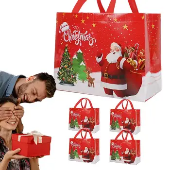 5 шт. Рождественских подарочных пакетов Прочная подарочная коробка в мультяшной тематике Многоразовые пакеты для упаковки печенья с ручками Портативный ящик для хранения