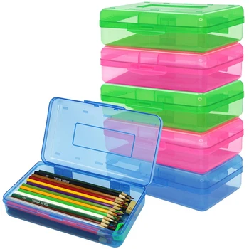6 упаковок пластиковых пеналов разных цветов, пенал для карандашей большой вместимости, прозрачный пенал с крышкой на кнопке.