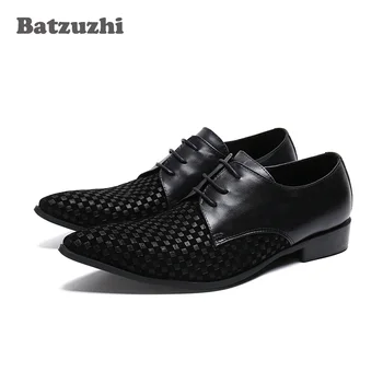 Batzuzhi/ Итальянские Кожаные Мужские Модельные туфли С острым носком, Черные Деловые Кожаные Туфли на шнуровке, Вечерние Модельные Туфли, Большие US6-US12