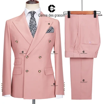 Centne Des Graoom 2023 Новый элегантный мужской костюм двубортный комплект из двух предметов, приталенный высококачественный костюм для свадебной вечеринки, розовый 0