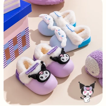 Kawaii Hello Kitty Sanrio Cinnamoroll Детские Плюшевые Тапочки Аниме Куроми Зимний Дом Пушистая Обувь Противоскользящие Теплые Милые 3D Игрушки Подарки 0