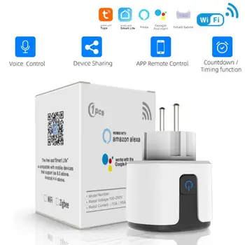 Tuya WiFi Smart 16A/20A EU Plug Умная Розетка С Функцией Контроля Мощности Синхронизации Голосового Управления Работает С Alexa Google Home