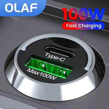 Автомобильное Зарядное Устройство Olaf Mini 100 Вт QC3.0 USB C Автомобильный Адаптер Зарядного Устройства для Мобильного телефона iPhone Sumsung Huawei Dual Port PD Car Быстрая Зарядка