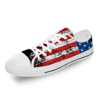 Винтажные кроссовки с низким берцем под американский флаг, Мужская Женская повседневная обувь для подростков, парусиновые кроссовки для бега, Дышащая легкая белая обувь