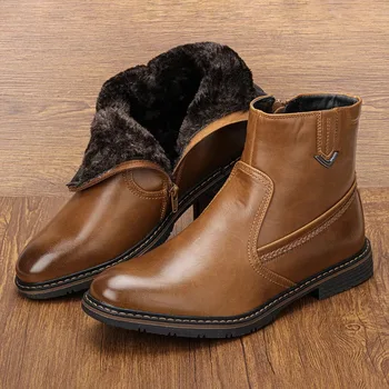 Винтажные мужские ботинки 2023 года, высококачественные плюшевые Теплые зимние ботинки, Мужская повседневная обувь, Кожаные ботильоны, мужская обувь с перфорацией типа 