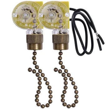 Выключатель света потолочного вентилятора Zing Ear ZE-109 Двухпроводной выключатель света с тянущими шнурами для потолочных светильников, вентиляторов, ламп, 2шт Бронзы