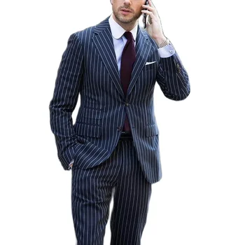 Деловой костюм для мужчин, комплект из пиджака с брюками с зубчатым лацканом, Офисная рабочая одежда джентльмена из 2 предметов, официальный свадебный смокинг 3