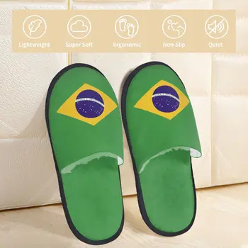 Домашние Теплые Тапочки С Бразильским Флагом, Зимние Домашние Плюшевые Тапочки, Модные Домашние Мягкие Пушистые Тапочки 3