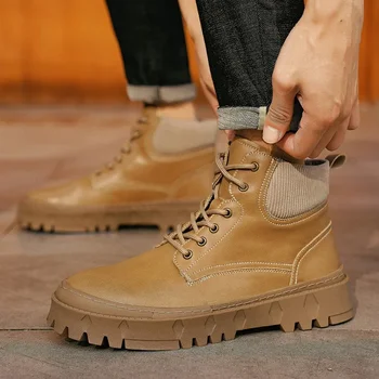 Зимние мужские ботинки 2023 года, мужские ботинки на шнуровке в британском стиле, рабочие ботинки на нескользящей толстой подошве, повседневная универсальная модная мужская обувь 1
