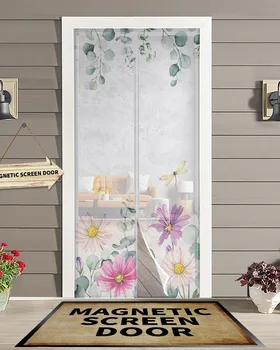 Идиллические листья полевых цветов, Магнитная дверная занавеска, Гостиная, Спальня, Домашняя дверная занавеска с противомоскитной сеткой